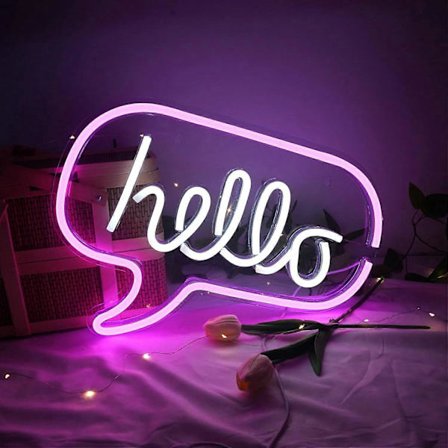 Hello Neon-skylt, Vit & Rosa hello Ljusskylt, USB LED Neon-skylt som Väggdekor för Hem, Sovrum, Bar, Kafé, Restaurang, 17.3 x 8.7 tum
