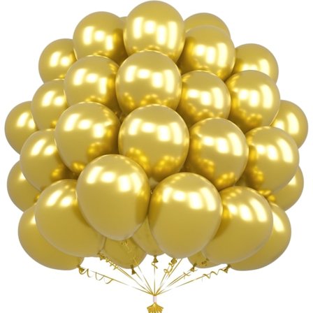 Metalliske Guld Balloner - 50 Stykker 25cm Krom Guld Latex Balloner til Kvinder, Mænd, Drenge, Fødselsdag, Baby Shower, Bryllup, Forlovelse, Eksamen,