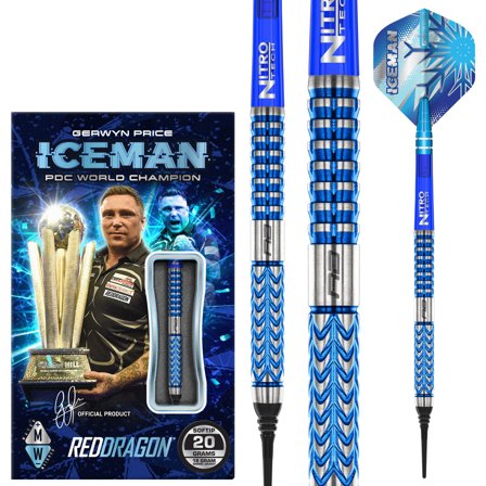 Red Dragon Darts Gerwyn Price Glacier Soft Tip Darts 18g Blue/Silver Iceman PDC World Champion Professional Steel Tip Darts Set Flights, Shafts