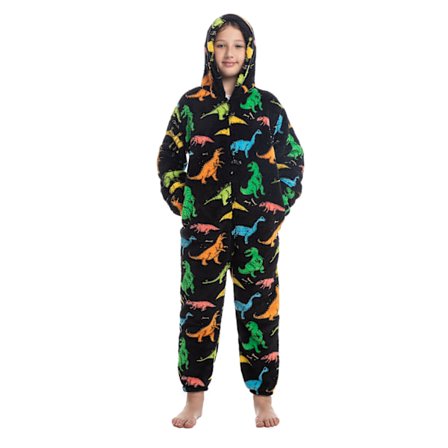 Barn Onesie Pyjamas Søtt Mønstertrykk Glidelåslukking Unisex Hette Myk for Vinter Høst Type 3-FF-