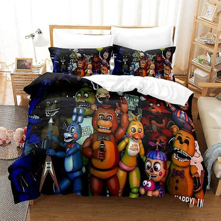 Fem 5 Nights At Freddy's 3D-Printet Sengelinnedsæt Dynebetræk Quiltbetræk Pudebetræk Børnegave #10 (AU DOBBELT 180x210cm)