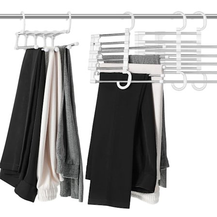 Plassbesparende buksehengere Multifunksjonell buksestativ for skap 5 lag rustfritt stål kleshengere