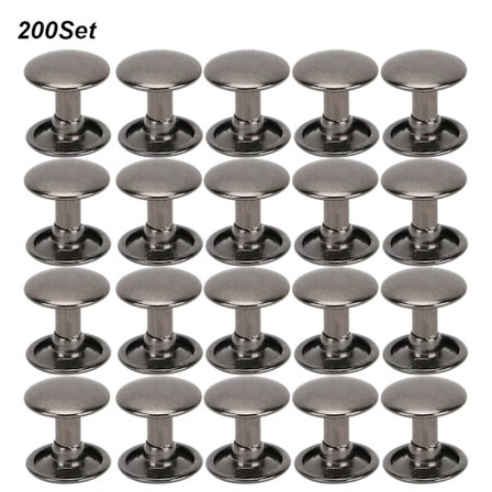 200 Set Dubbel Nithuvud Rund Nit Järn Jeans Knapp Läderskor Väskor Kläder 10x10mm Svart