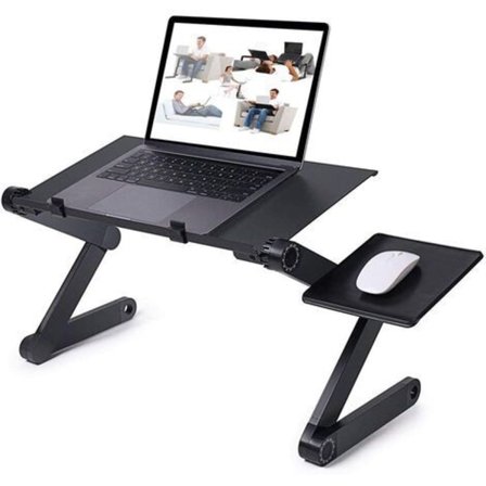 Bærbart Laptopbord i Aluminium, Foldbart Laptopbord med Køleventilator til Seng og Sofa, Justerbart Laptopstativ med Ergonomisk Design