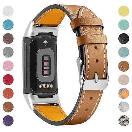 Premium Ægte Læder Justerbart Armbåndsur til Fitbit Charge 6 5 - Grå [] Multolor Matte Coffee
