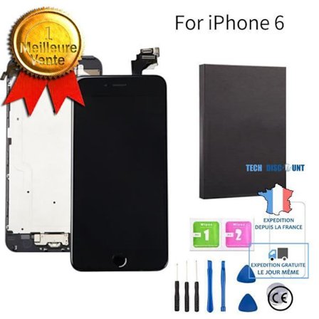 Koko näyttö iPhone 6 - TECH DISCOUNT - Musta - Karkaistusta lasista - Työkalut mukana - Helppo vaihto