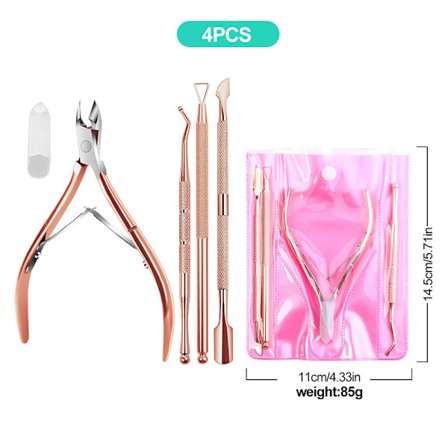 Manicure Sæt (4 Stk.) - Neglebåndssaks, Neglebåndsskubber, Neglebåndsfjerner & Neglebåndsrenser Gold