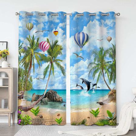 Grommet 2pc Ljusfiltrerande Draperier Behandlingar Fönstergardin