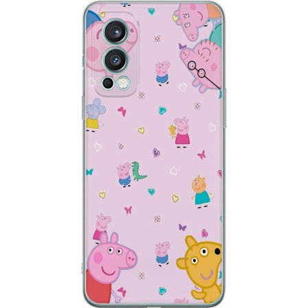 Kompatibelt Mobildeksel til OnePlus Nord 2 5G Peppa Gris med en baby i armene, mamma gris motiv i fargerik og myk barneillustrasjon med hjerter