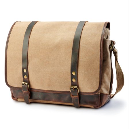 Sac à bandoulière de style vintage en toile et cuir couleur havane pour hommes - Sacs bandoulière