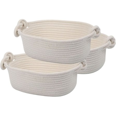 Bomullsvevd oppbevaringskurv, 10 * 20 * 30 cm sammenleggbar beige oppbevaringsorganisator med håndtak, 3 stk. teppekurv for oppbevaring