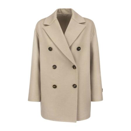 Brunello Cucinelli, Double-knit cashmere cloth caban with Precious Patch Beige, Dames, Maat:S