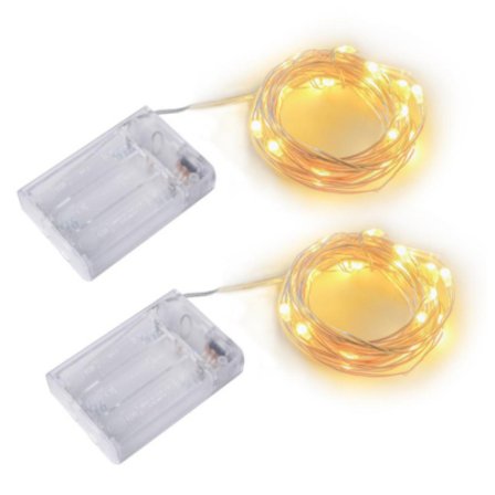 Batteridriven LED-lampa, 2-pack 20LED koppartråd LED, lämplig