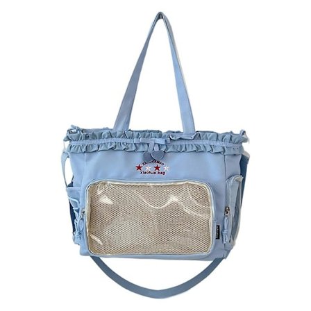 Nydelig Ita-veske Klar Crossbody-veske Stor Kapasitet Skulderveske Pendler-veske Rynket Blonde Sløyfe Messenger-veske Skoleveske Blå Blå