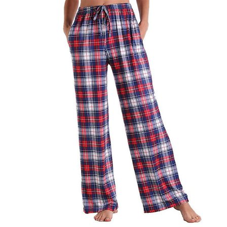 Dam pyjamasbyxor stretch loungebyxor rutig pyjamasunderdel