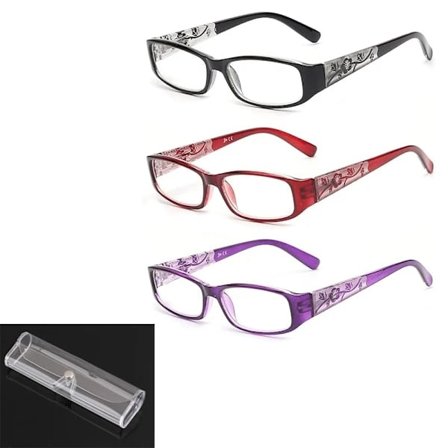 QU) 3ck lesebriller dame - 2.5x, lette kvalitetslesebriller i vintagestil, fargerike rektangulære briller for damer, forstørrende-Glad
