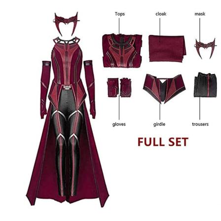 P-jsmen Nainen Wanda Maximoff Cosplay-asu Scarlet Witch Päähineet Viitta ja housut Täysi set asu Halloween Asusteet Rekvisiitta L Wanda