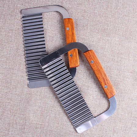 Kartoffelskærer i rustfrit stål, bølgeskærer med 2 træhåndtag