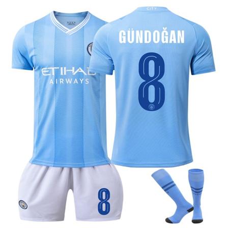 23/24 Mestarien liigan painos Manchester Cityn jalkapallopaita setti sukkineen 8 GUNDOGAN barnstorlekar20