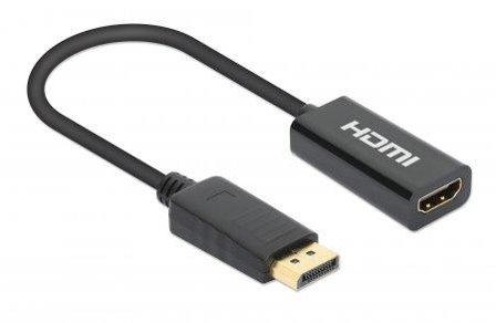 Manhattan MH Adapter, Active DP-Male/HDMI-Female, 4K@60Hz, Black, Bag