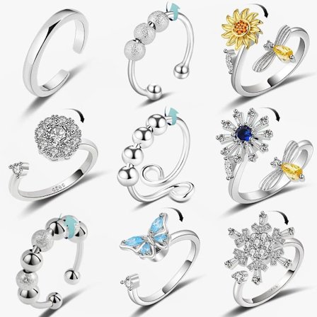 9 st Fidget Ångestringar Justerbara ringar set Justerbara ringar Fidgetringar Ångestpärlband, Stapelbara