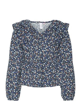 Vmfia Ls V-Neck Crop Top Wvn Girl Blue Vero Moda Girl