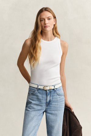 GANT Damen Geripptes Tanktop (M) Weiß