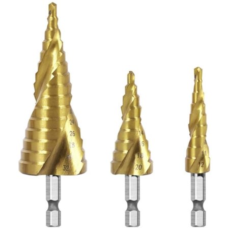Metal Trin Drill Bits, Hss Konisk Bor med Hexagon Triange Skaft til Metal/Træ/Plast Sæt med 3 Stk 4-12/4-20/4-32mm KLB