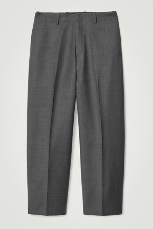 COS Men's Merino Wool-Blend Wide-Leg Trousers in Grey