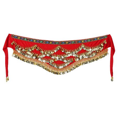 Mavedans Hofte Tørklæde Wrap Nederdel Mavedans Taljebælte med Kunstig Møntkvast Rød