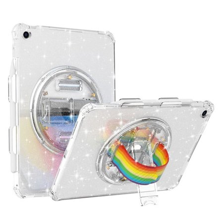 SKALO iPad 10.2 Armor Rainbow Glitter Skal Handtag/Stativ - Vit