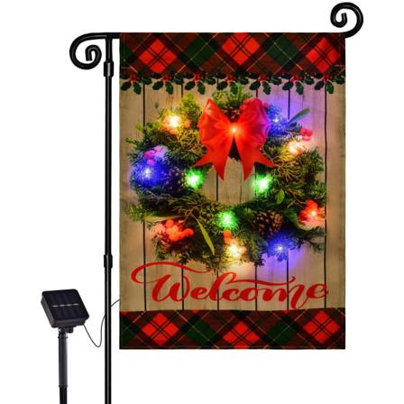 Christmas Gnome Burlap Trädgårdsflagga Med Ljus - Solar LED Flaggor Banner Style 7
