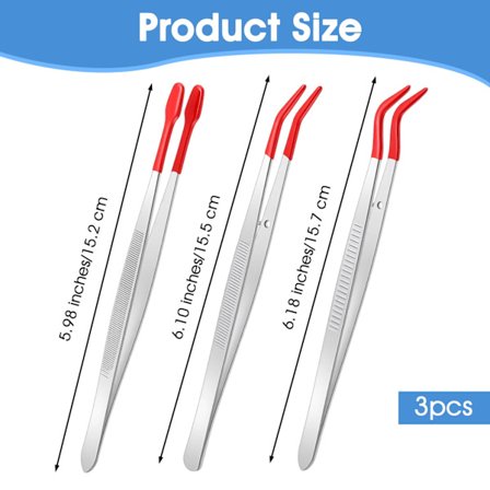 3 stk. pincetter med gummispidser, lange pincetter til hobby, hobby-pincet til smykker, syning, elektronik, frimærker, mønter, perler