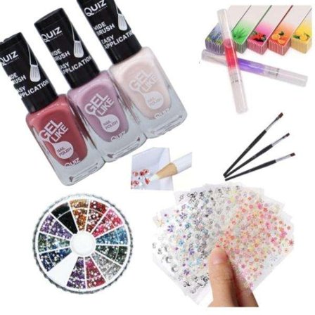 Neglesæt - Dekorationssæt - Neglelak, Rhinestone, Negleklistermærker