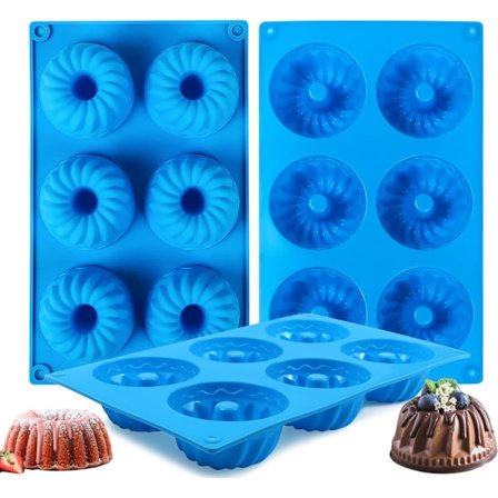 3 stk. Mini Kageforme, 6-Hullet Traditionel Bundt Kage Silikonforme til Bagning, Non-Stick Fancy Forme til Riflede Rørkager (riller)