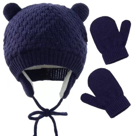 Set 2 kpl neulottua hattua BABY hattu korvat fleece talvihanskat