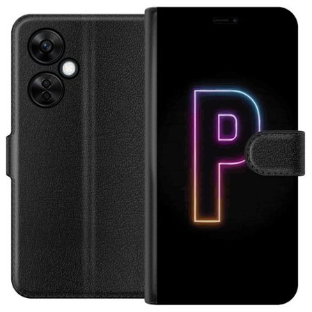 Kompatibel Tegnebogsetui til OnePlus OnePlus Nord CE3 Minimalistisk neonbogstav P i farvegradient og lyseffekt mod sort baggrund i digital neonstil
