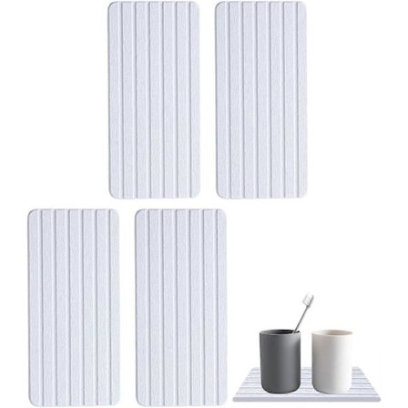 4 stk. vannabsorberende diatomittbrikker, Diatoméjordbrett med riller, Baderomssåpeholder, Vannabsorberende stein for vask, kopper, planter