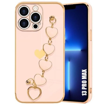 Skyddsfodral - Rosa - för iPhone 13 Pro Max - Stötabsorberande - Ultra Slim Lätt - Guldhjärta