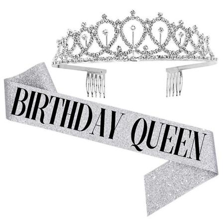 Kvinder Pige Tillykke med fødselsdagen Tilbehør Skulder Sash Crystal Crown Party Pandebånd Sæt