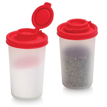 Salt- og peberstrøsæt, 2 store mini saltstrøer til udendørs picnic, med rød hætte og plastikforseglingsdispenser