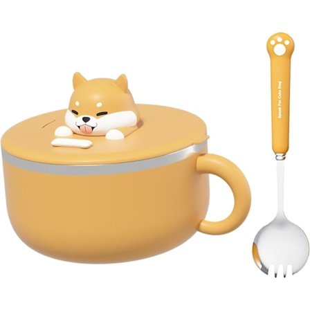 Japanilaiset Ramen-astiat, Söpöt Keraamiset Keittokulhot, Söpö Kissa Pikaramen-nuudelikulho Kannella Koira, Ruostumattomasta Teräksestä Valmistettu 