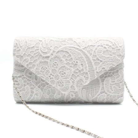 Elegant blomstrete blondekonvolutt-clutch for kvinner, kveld ball, hvit