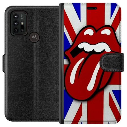 Kompatibel Tegnebogsetui til Motorola Motorola Moto G30 Rolling Stones Lips med britisk flag i baggrunden, klassiskt og farverigt motiv for musikelske