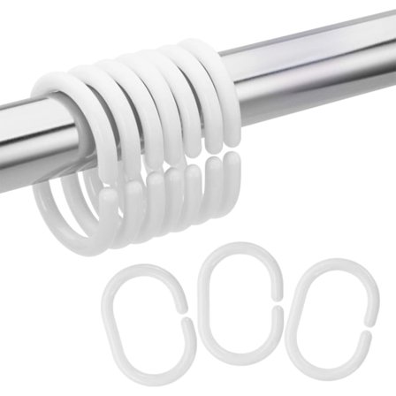 24 stk. bruseforhængsringe i plast, bruseforhængskrog i plast