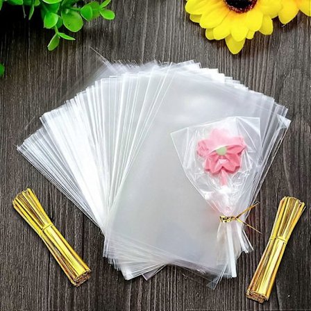 Zhenle 200 kpl Kirkkaita Sellufaani Pusseja 8 x 12 cm Eväspusseja Herkku Pusseja Kirkkaita OPP Pusseja 200 Kultaisella Kierrettävällä Sulkemalla 