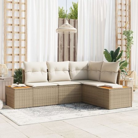 Trädgårdsoffset med kudde 5 pcs Beige Poly rattan