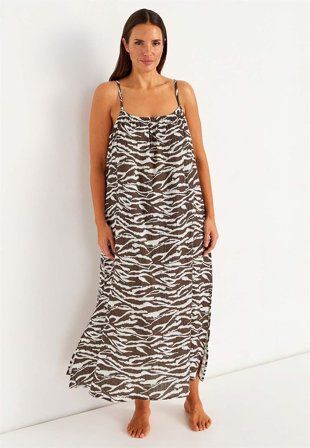 Cellbes of Sweden - Strandkjole i rynket bomull i brun / mønstret for damer i størrelse 38/40