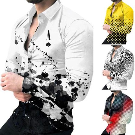 Herre Casual Tonal Langærmet Trykt Tynd Skjorte Mode Casual Farvekontrast Gradient T-shirt