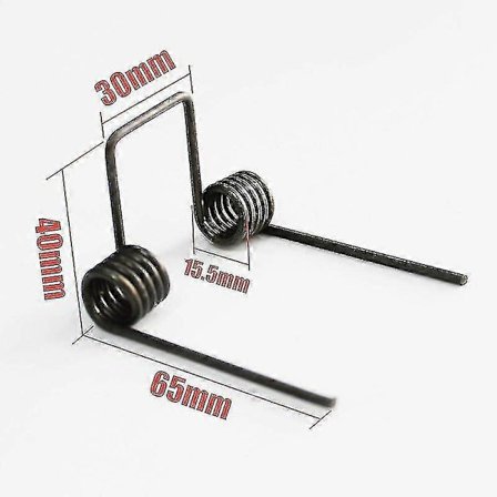 Dubbel torsionfjäder, tråddiameter 2,5 mm yttre diameter 15,5 mm fotlängd 65 mm 5 varv